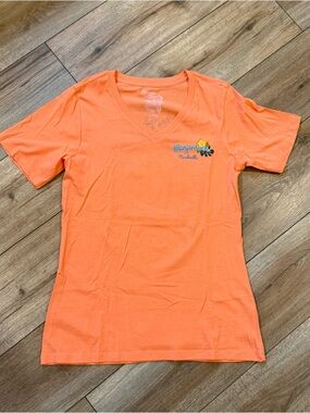 Margaritaville Orange V-Neck Short Sleeve Tee with Small Embroidered Logo